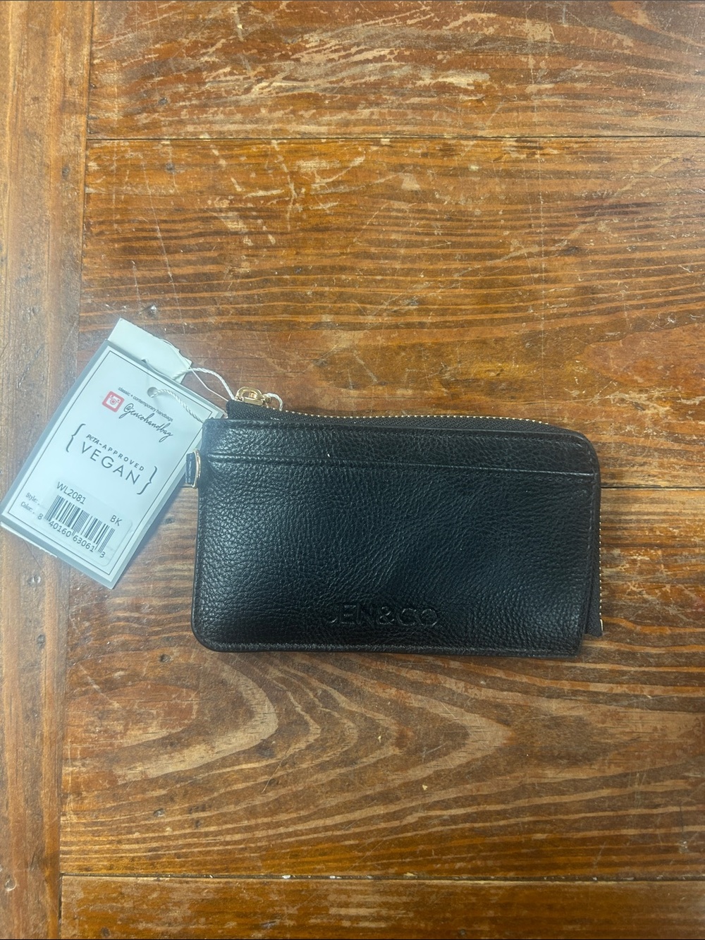 Vegan Leather Black Zip Card Wallet